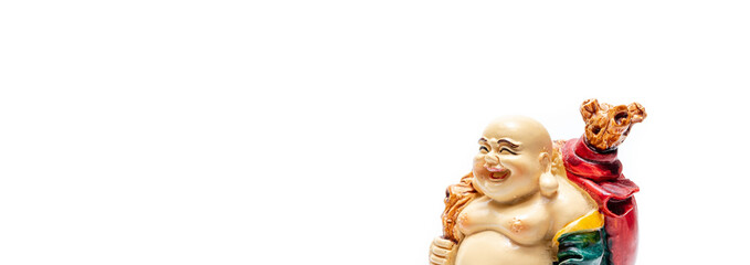Happy Laughing Buddha Statue on white background .