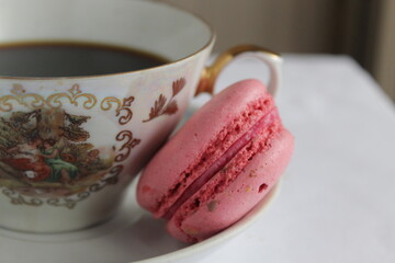 cup of tea and macaroons cookies