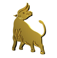 Gold Cow icon isolated on white background. 3d illustration 3D render