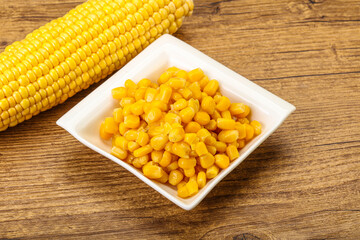 Sweet yellow corn in the bowl