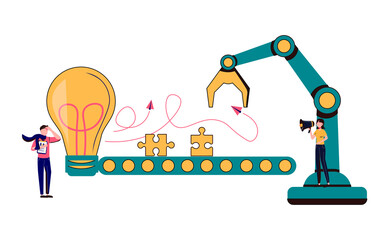 Vector illustration, brainstorming, business concept for teamwork, finding new solutions, generating 