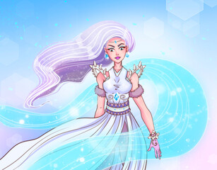 Winter girl in a long dress