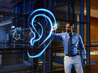 Male specialist examining ear in laboratory at hospital