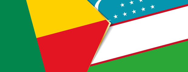 Benin and Uzbekistan flags, two vector flags.