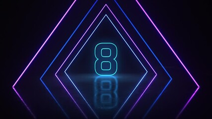 Blue Purple Triangle Neon Countdown 10 Seconds Beautiful Outline Retro Glow Light Box Color Dynamic Flying Animation Concept Background With Reflection