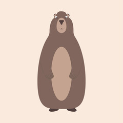 groundhog, marmot or ground squirrel stands on its hind legs. Vector illustration. Cute little forest wild animal.