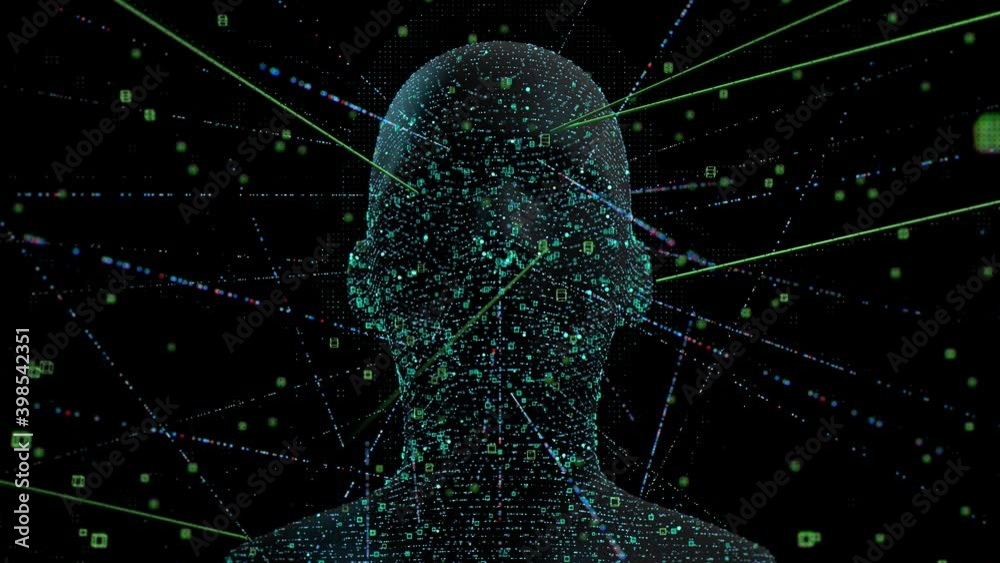 Poster colorful 3d render of abstract face analysis. facial recognition and biometric identification scan c