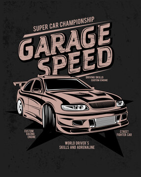 garage speed, illustration of modified racing car engine