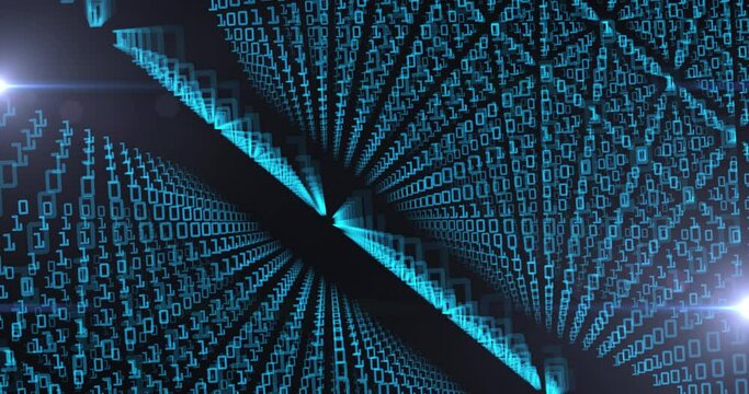 Animation of digital interface with blue binary coding in rows