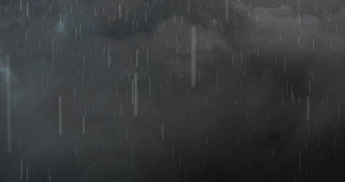 Animation of thunderstorm with lightning, heavy rain and grey clouds