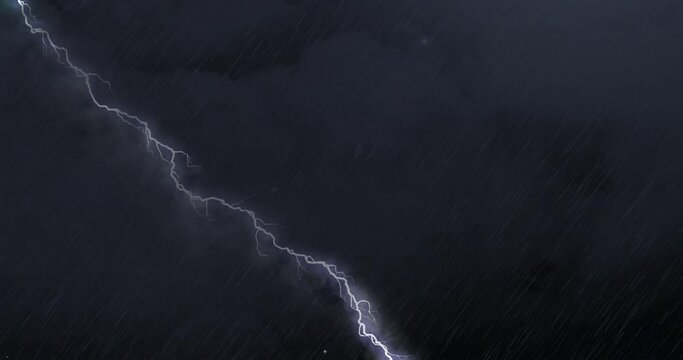 Animation of thunderstorm with lightning, heavy rain and grey clouds