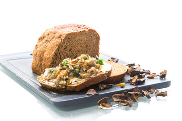 home cooked natural mushroom caviar from dried forest mushrooms