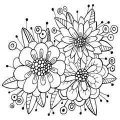 Coloring book with flowers for adults. Chamomile flowers coloring antistress.