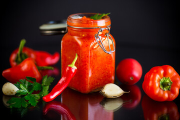 fresh natural homemade sauce made of peppers, tomatoes and other vegetables