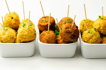 Various mini chicken kievs and sweet potato falafels served at the party