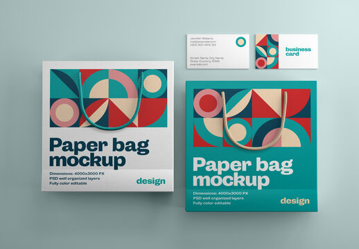 Paper Bag Branding Mockup with Business Cards