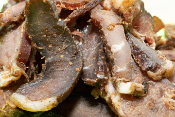 Closeup of sliced South African biltong