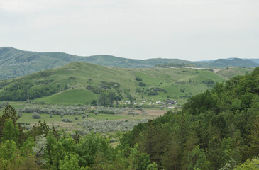 View of the hills in spring. Beautiful nature landscape.
