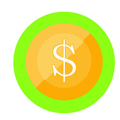 Flat color coin icon on yellow background. Fully editable. Royalty free.	
