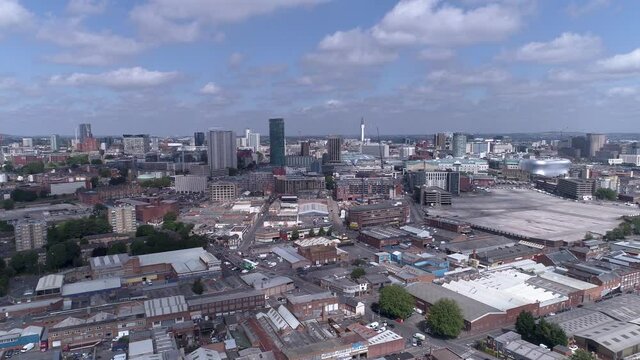 Push in aerial shot of Birmingham city centre