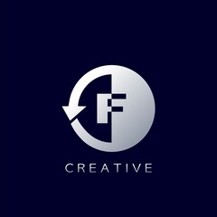 Obraz premium Circle Arrow Letter F Geometrical Logo Negative Space Vector Design
