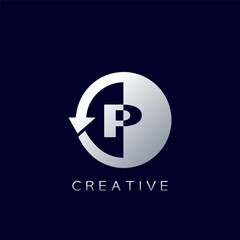 Circle Arrow Letter P Geometrical Logo Negative Space Vector Design