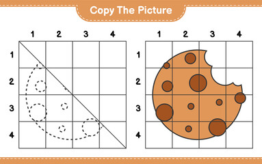Copy the picture, copy the picture of Cookies using grid lines. Educational children game, printable worksheet, vector illustration