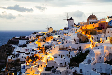 Santorini skyline at night, Greece © Sblazquez