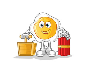 fried eggs holding dynamite detonator character. cartoon mascot vector