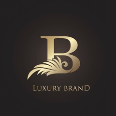 Luxury Letter B Logo Gold Monogram Feather Decorative Ornate Ornament Vector Design