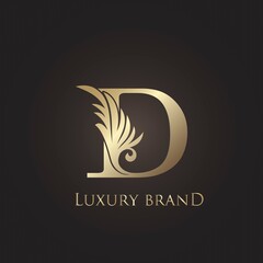 Luxury Letter D Logo Gold Monogram Feather Decorative Ornate Ornament Vector Design