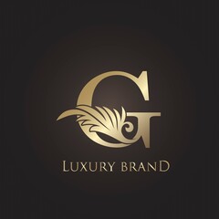 Luxury Letter G Logo Gold Monogram Feather Decorative Ornate Ornament Vector Design