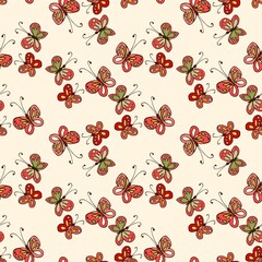 Seamless vector pattern with funny hand drawn butterflies. Print for fabric, textile, curtains, wallpaper, wrapping paper.