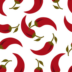 Red pepper on white background seamless vector pattern