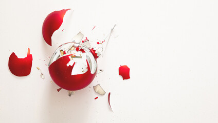 Red Christmas ball broken isolated on white background, closeup view