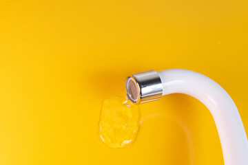 White kitchen sink faucet  - Close up - obrazy, fototapety, plakaty