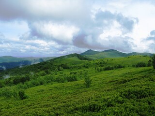 Fototapeta premium View from Orlowicz mountain pass in spring, Bieszczady mountains, Poland