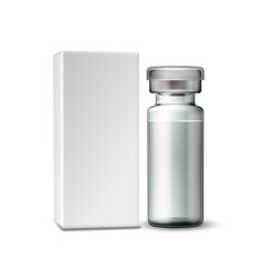 Template of transparent glass medical vial with aluminium cap.