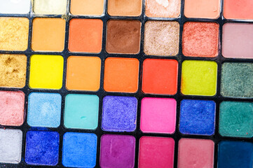Palette of multicolored eyeshadows, close-up