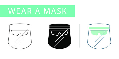 Wear a mask. Respiratory protection. Icons set