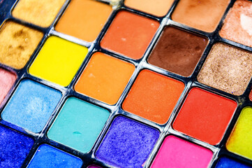 Palette of multicolored eyeshadows, close-up