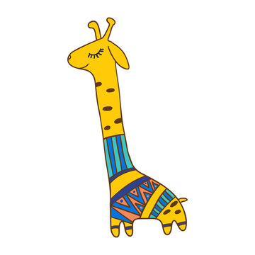 Cute colorful isolated vector illustration decorative design of adorable lined giraffe in a costume