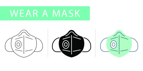 Wear a mask. Respiratory protection. Icons set