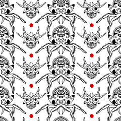 Seamless vector black and white pattern of decorative ornamental insects spiders