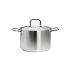 Steel pan side view. On a white isolated background
