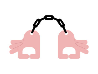 Handcuffs in shape of arms. Closed fingers. vector illustration