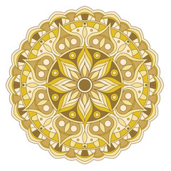 Mandala vector. A symmetrical round yellow ornament.
