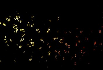 Dark orange vector template with man, woman symbols.