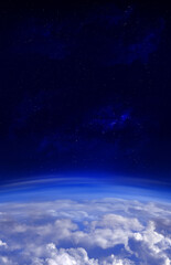 Obraz na płótnie Canvas Earth atmosphere, dark blue space and stars