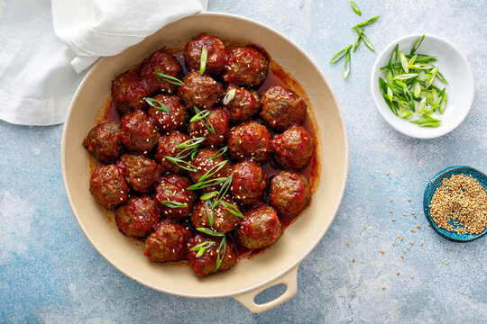 Asian Meatballs With Sweet And Sour Sauce In A Pan